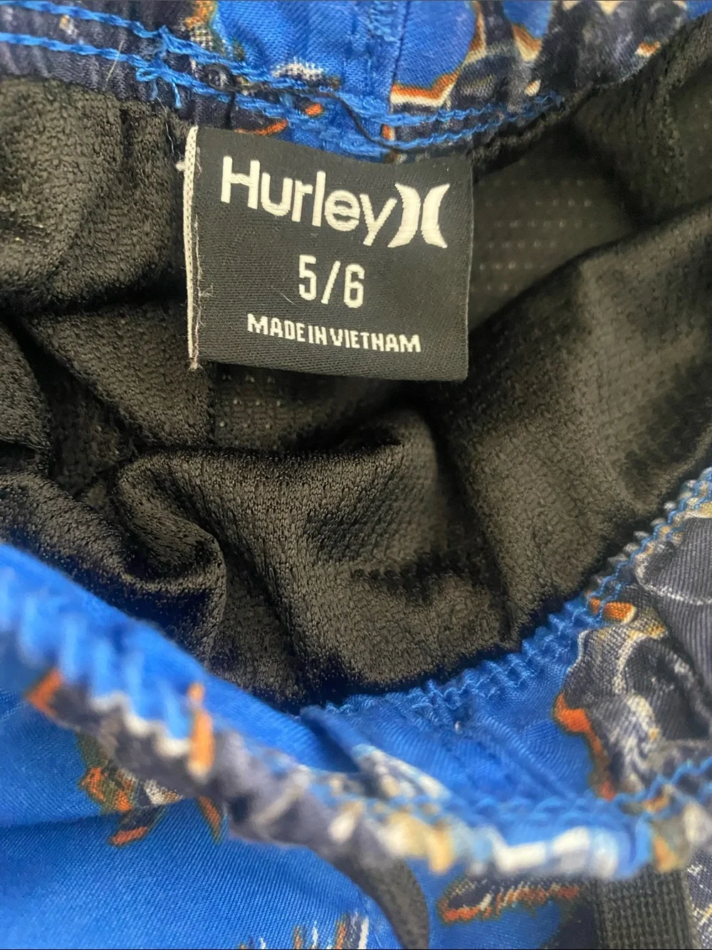 Hurley Blue Shark & Sea Creatures Swim Trunks Shorts with Drawstring